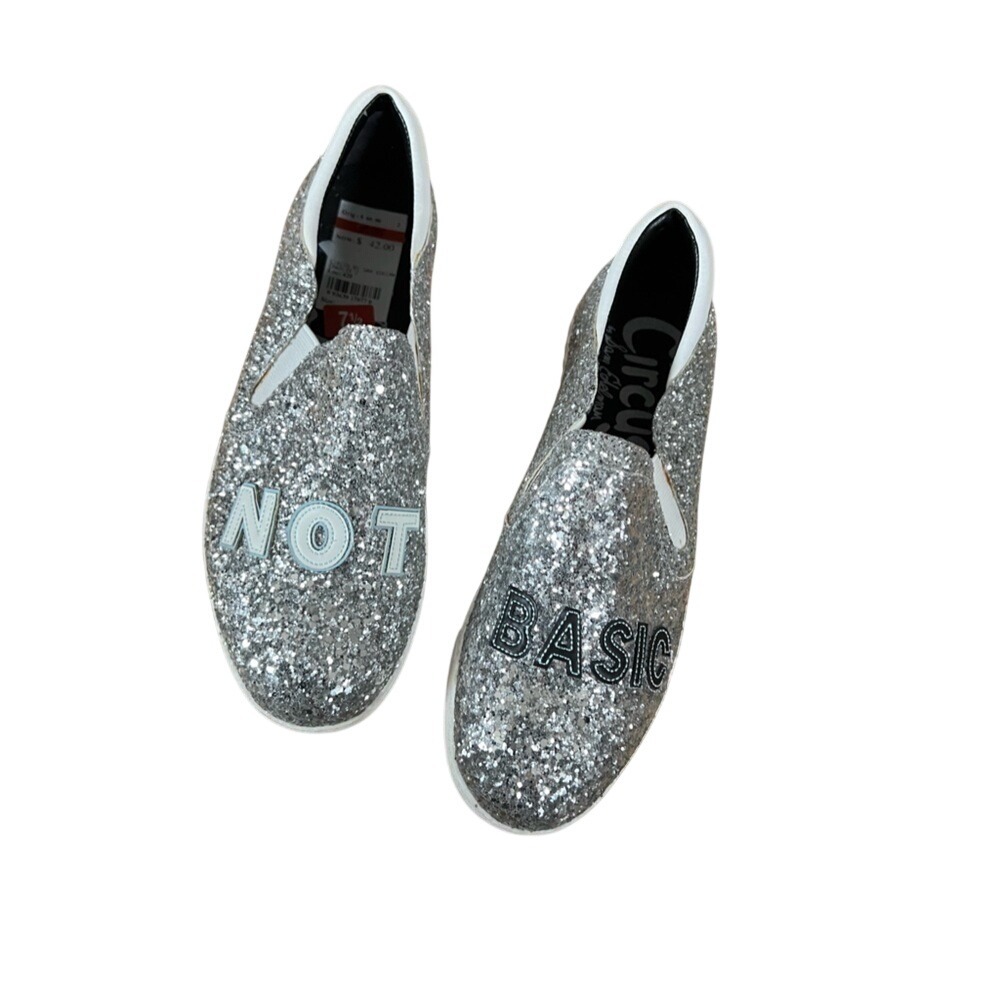 Circus by Sam Edelman glitter sequin slip on Not Basic print shoes